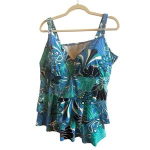 NWT Penbrooke Blue Aqua Woman's Swim Dress Sz 22W No Bottoms Padded Bra Cruise